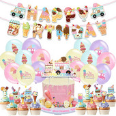 Sladoled Crtić Birthday Party Decor Ice Cream Banner Balloons Torta Topper Sweet Girl Ice Cream 1st Birthday Party Babyshower