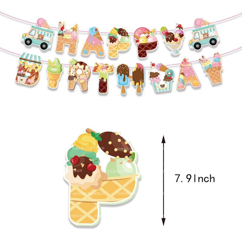 Sladoled Crtić Birthday Party Decor Ice Cream Banner Balloons Torta Topper Sweet Girl Ice Cream 1st Birthday Party Babyshower