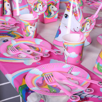 Προμήθειες για πάρτι Unicorn Pink Rainbow Unicorn Panner Πιάτο χαρτοπετσέτας Cupcake Περιτύλιγμα Baby Shower Παιδικό ντεκόρ για πάρτι γενεθλίων