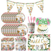 Νέο ροζ χρυσό Wild One Theme Party Επιτραπέζια σκεύη μιας χρήσης Ζούγκλα Ζώο σερβίτσιο Χάρτινο Πιάτο Κύπελλο Διακοσμήσεις για πάρτι γενεθλίων για κορίτσια