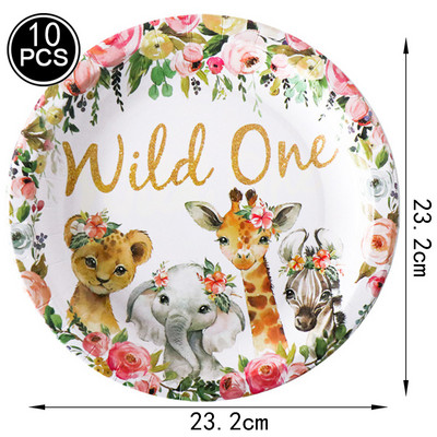 Νέο ροζ χρυσό Wild One Theme Party Επιτραπέζια σκεύη μιας χρήσης Ζούγκλα Ζώο σερβίτσιο Χάρτινο Πιάτο Κύπελλο Διακοσμήσεις για πάρτι γενεθλίων για κορίτσια