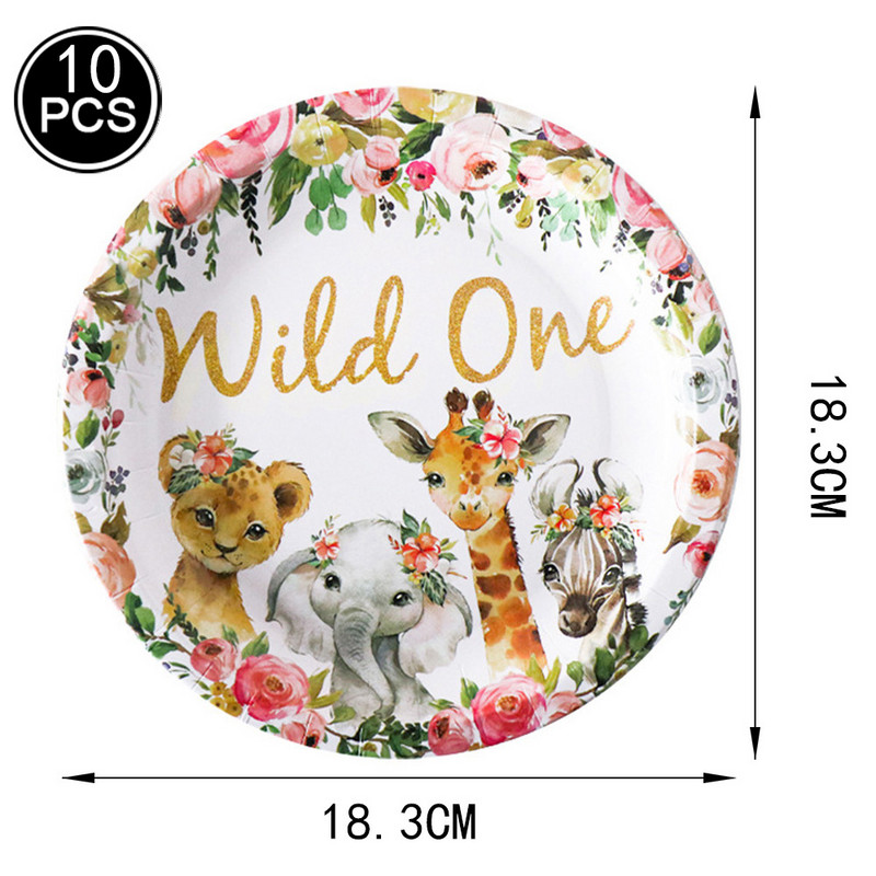Νέο ροζ χρυσό Wild One Theme Party Επιτραπέζια σκεύη μιας χρήσης Ζούγκλα Ζώο σερβίτσιο Χάρτινο Πιάτο Κύπελλο Διακοσμήσεις για πάρτι γενεθλίων για κορίτσια