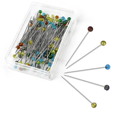 100 τεμ./Κουτί Πολύχρωμο στρογγυλό μαργαριταρένιο κεφάλι βελόνες βελονιάς ίσιες καρφίτσες ραπτικής ώθησης για μοδίστρα DIY Εργαλεία ραπτικής Τοποθέτηση