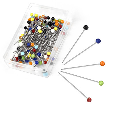 100 τεμ./Κουτί Πολύχρωμο στρογγυλό μαργαριταρένιο κεφάλι βελόνες βελονιάς ίσιες καρφίτσες ραπτικής ώθησης για μοδίστρα DIY Εργαλεία ραπτικής Τοποθέτηση
