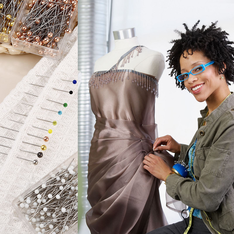 100 τεμ./Κουτί Πολύχρωμο στρογγυλό μαργαριταρένιο κεφάλι βελόνες βελονιάς ίσιες καρφίτσες ραπτικής ώθησης για μοδίστρα DIY Εργαλεία ραπτικής Τοποθέτηση