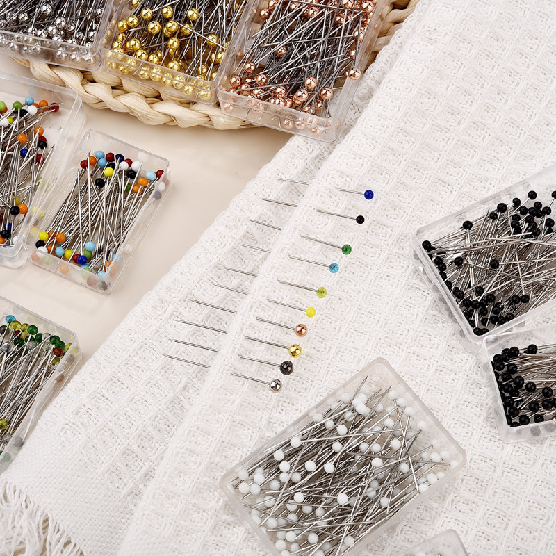 100 τεμ./Κουτί Πολύχρωμο στρογγυλό μαργαριταρένιο κεφάλι βελόνες βελονιάς ίσιες καρφίτσες ραπτικής ώθησης για μοδίστρα DIY Εργαλεία ραπτικής Τοποθέτηση