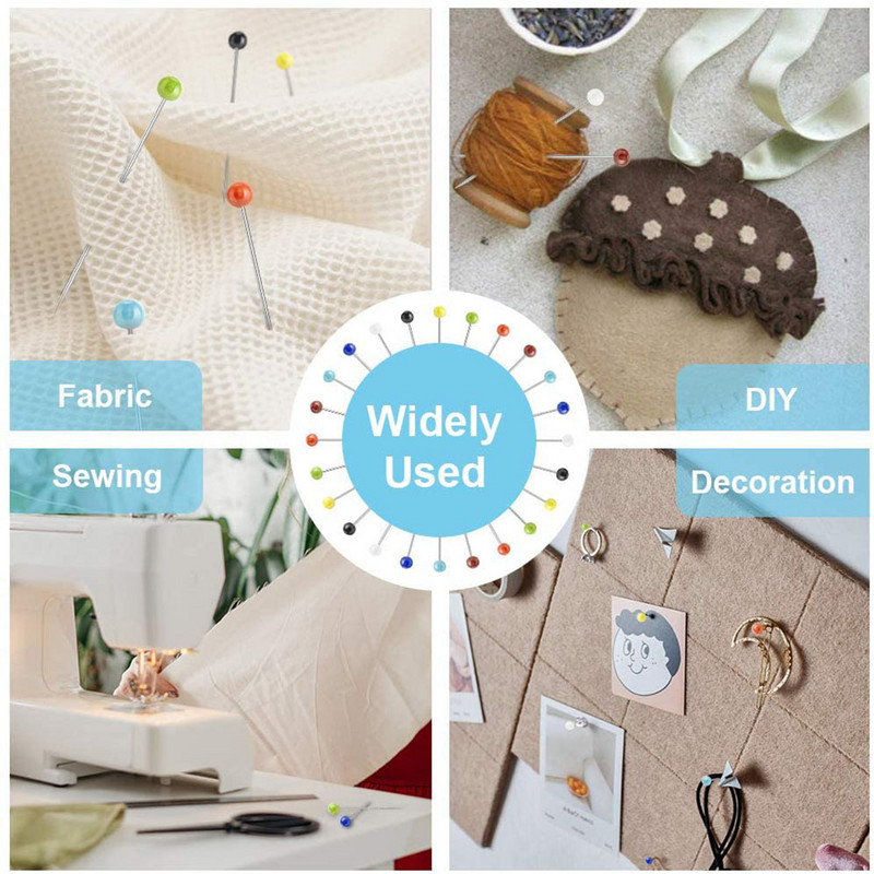 100 tk/karp 38 mm õmblusnõelad klaaskuuli mitmevärvilised peanõelad sirged teppimisnõelad pärlipead rõivameistrile.