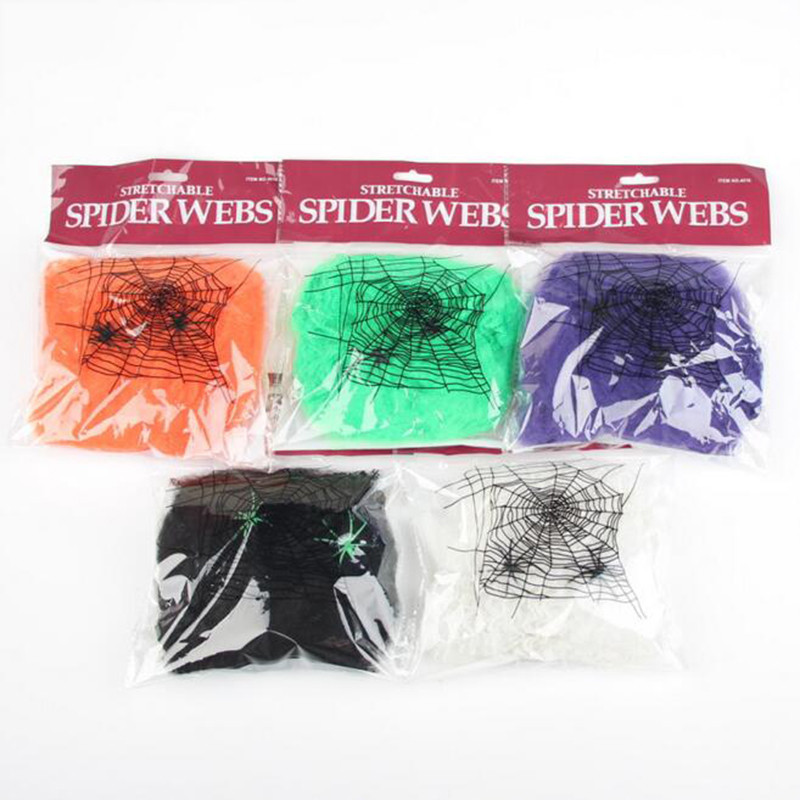 Kunstlik ämblikuvõrk Halloweeni hirmutav peotseeni rekvisiidid Valge veniv ämblikuvõrk katuse laekardin Porta kummitava maja sisekujundus