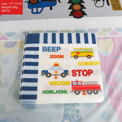 Θέμα οχημάτων μηχανικής Μαχαιροπήρουνα μιας χρήσης Προμήθειες για παιδικά πάρτι Κινούμενα σχέδια Διακόσμηση αυτοκινήτου για γενέθλια Κορίτσι Παιδικό πάρτι βάση τούρτας