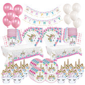 Ükssarviku peokaunistus Sünnipäevapeo kaunistus Lapsele Ükssarviku ühekordsed lauanõude komplekt Beebi dušš Tüdruku sünnipäevapeotarbed