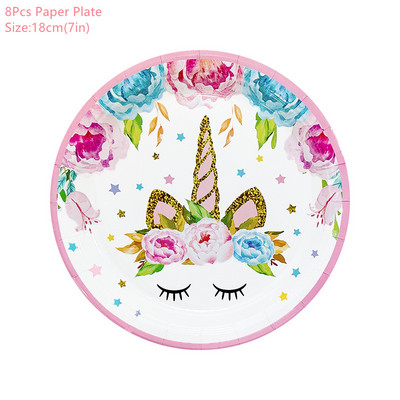 Ükssarviku peokaunistus Sünnipäevapeo kaunistus Lapsele Ükssarviku ühekordsed lauanõude komplekt Beebi dušš Tüdruku sünnipäevapeotarbed