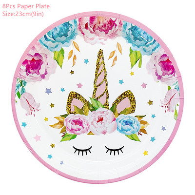 Ükssarviku peokaunistus Sünnipäevapeo kaunistus Lapsele Ükssarviku ühekordsed lauanõude komplekt Beebi dušš Tüdruku sünnipäevapeotarbed