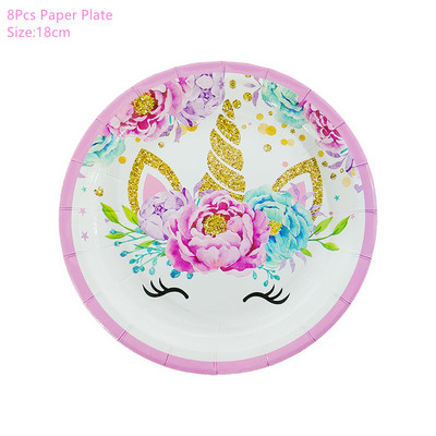 Ükssarviku peokaunistus Sünnipäevapeo kaunistus Lapsele Ükssarviku ühekordsed lauanõude komplekt Beebi dušš Tüdruku sünnipäevapeotarbed