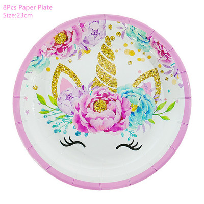 Ükssarviku peokaunistus Sünnipäevapeo kaunistus Lapsele Ükssarviku ühekordsed lauanõude komplekt Beebi dušš Tüdruku sünnipäevapeotarbed