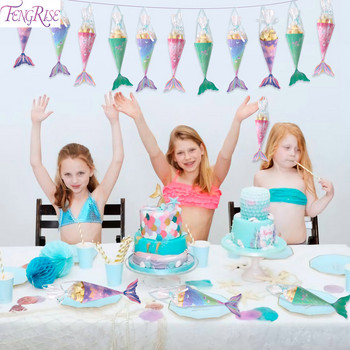 Кутия за бонбони FENGRISE Малката русалка Декорация за парти за рожден ден Детски консумативи за парти с русалка Парти с тема русалка Подарък за момиче