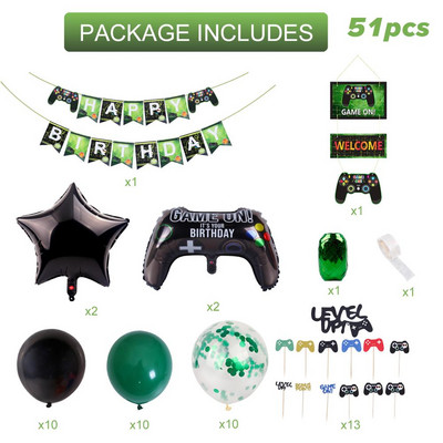 Βιντεοπαιχνίδι Happy Birthday Banner Gamepad Boy Inflate Party Supplies Παιχνίδι GAME ON Foil Balloon Happy Birthday Διακόσμηση Παιδικά παιχνίδια
