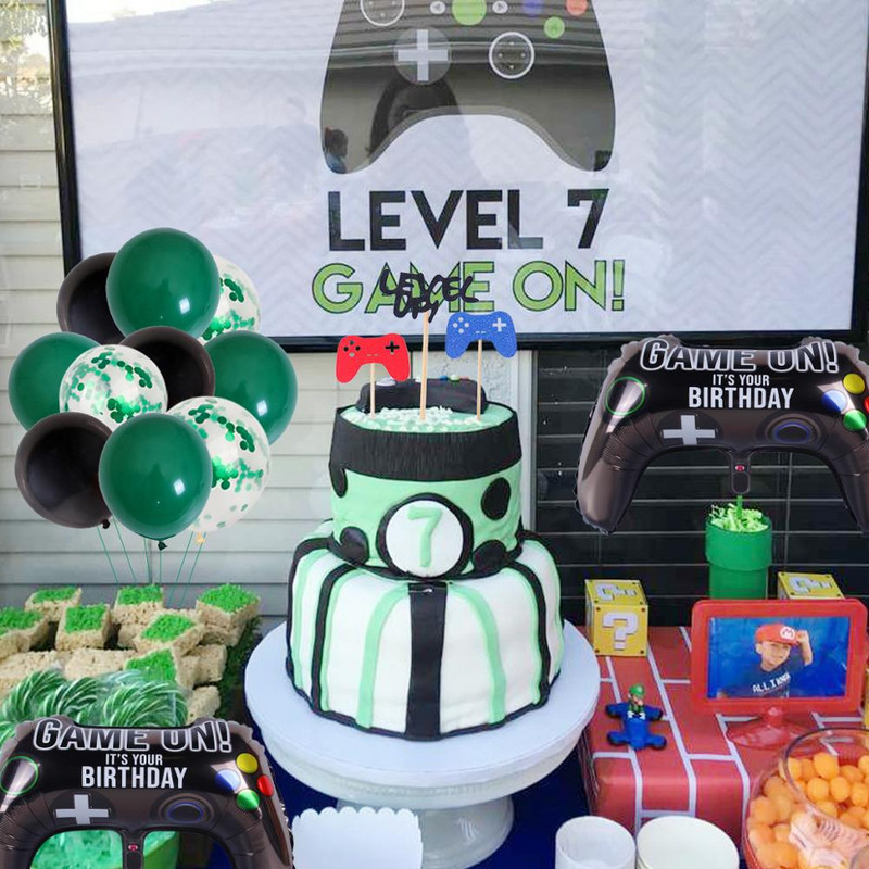 Βιντεοπαιχνίδι Happy Birthday Banner Gamepad Boy Inflate Party Supplies Παιχνίδι GAME ON Foil Balloon Happy Birthday Διακόσμηση Παιδικά παιχνίδια