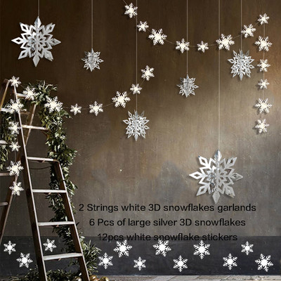 12 τμχ Χειμερινές Χώρα των Θαυμάτων Χριστουγεννιάτικη νιφάδα χιονιού Frozen Διακοσμήσεις για πάρτι γενεθλίων Κρεμαστό λευκό χαρτί βεντάλια νιφάδες χιονιού Πανό