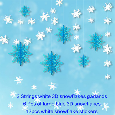 12 τμχ Χειμερινές Χώρα των Θαυμάτων Χριστουγεννιάτικη νιφάδα χιονιού Frozen Διακοσμήσεις για πάρτι γενεθλίων Κρεμαστό λευκό χαρτί βεντάλια νιφάδες χιονιού Πανό