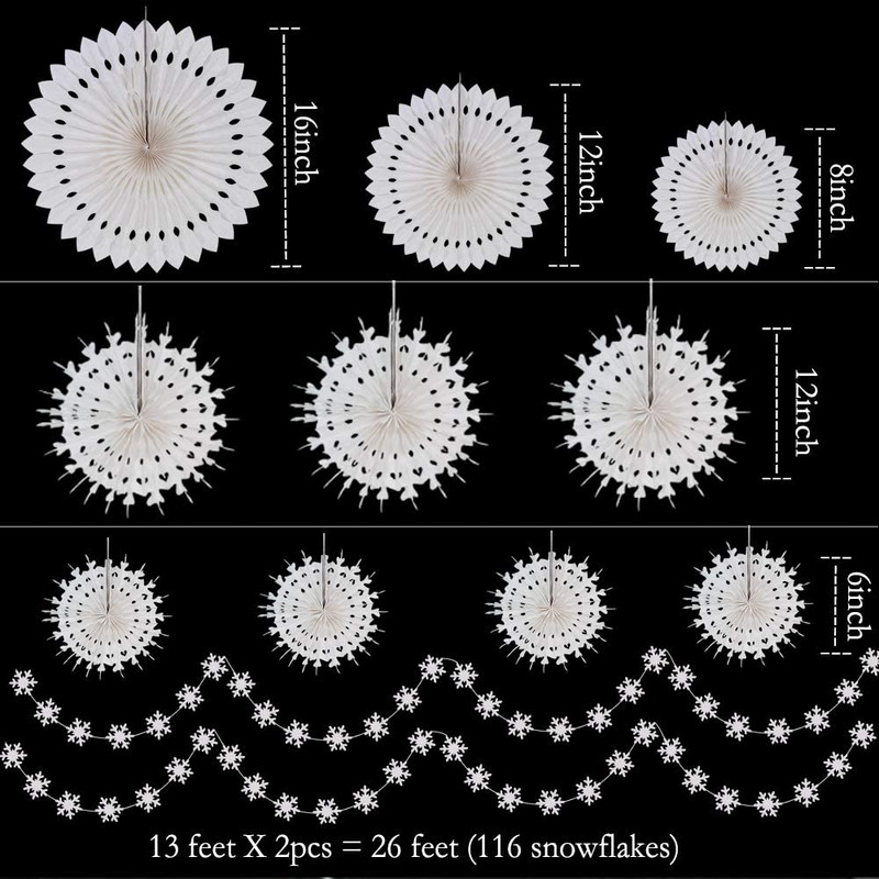 12 τμχ Χειμερινές Χώρα των Θαυμάτων Χριστουγεννιάτικη νιφάδα χιονιού Frozen Διακοσμήσεις για πάρτι γενεθλίων Κρεμαστό λευκό χαρτί βεντάλια νιφάδες χιονιού Πανό
