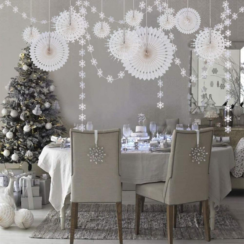 12 τμχ Χειμερινές Χώρα των Θαυμάτων Χριστουγεννιάτικη νιφάδα χιονιού Frozen Διακοσμήσεις για πάρτι γενεθλίων Κρεμαστό λευκό χαρτί βεντάλια νιφάδες χιονιού Πανό