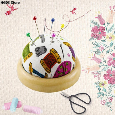 1Pc Ball Shaped DIY Craft Needle Pin Cushion Holder With Wood Bottom Sewing Pin Cushion Home Sewing Tools Accessory