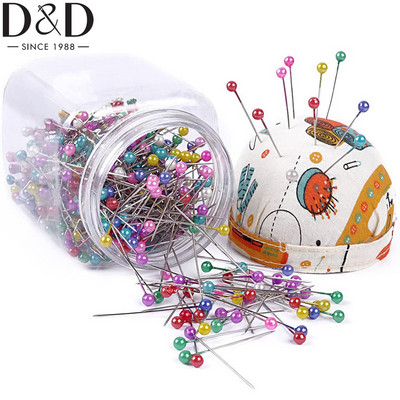 D&D 500Pcs Pearl Head Needle Quilting Pins συσκευασμένα σε υφασμάτινη καρφίτσα μαξιλάρι μπουκάλι Εργαλείο διακόσμησης γάμου Χειροτεχνίες ραπτικής