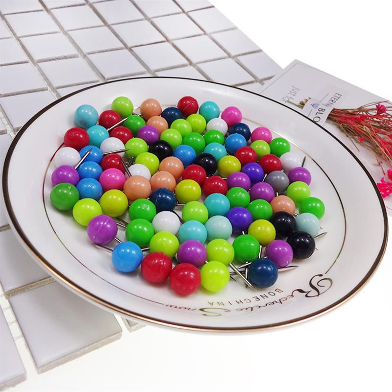 100 τμχ Μίνι καρφίτσες ώθησης Στρογγυλές σφαίρες κεφαλής χάρτη με ανοξείδωτο σημείο για χειροτεχνίες γραφείου DIY καρφίτσες σήμανσης (Μαύρο/Κόκκινο)