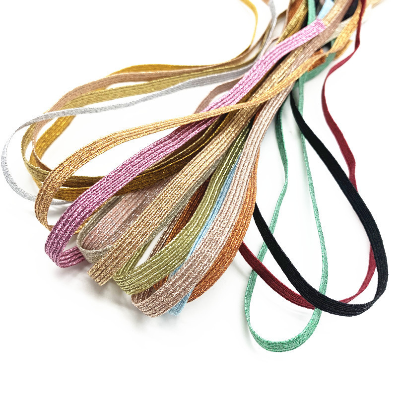 2/5 jardai / aikštelė 6 mm elastinė juostelė auksinė viela Blizganti elastinga elastinė juosta, skirta apdailai siuvimo audiniams, „pasidaryk pats“ drabužių siuvimo priedai