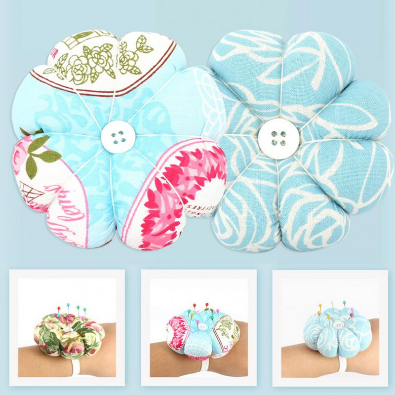 În formă de floare, ac pernă curea pentru încheietura mâinii, mini pânză pentru încheietura mâinii, suport pentru ac, suport pentru ac, organizator de ac pentru tricotat instrumente de cusut