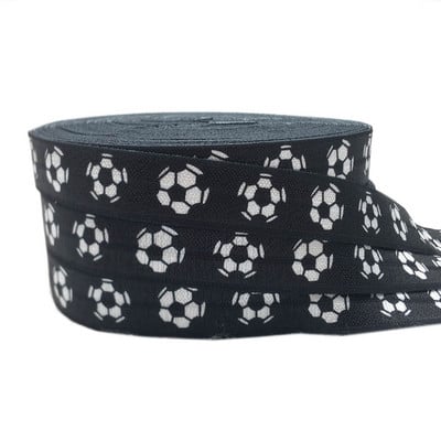 10 jardi 15 mm Nogometni ispis Sport Preklopna elastična rastezljiva traka DIY Djevojke Vezice za kosu Traka Dodaci za glavu Veleprodaja