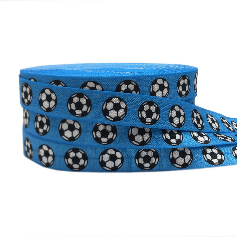 10 jardi 15 mm Nogometni ispis Sport Preklopna elastična rastezljiva traka DIY Djevojke Vezice za kosu Traka Dodaci za glavu Veleprodaja