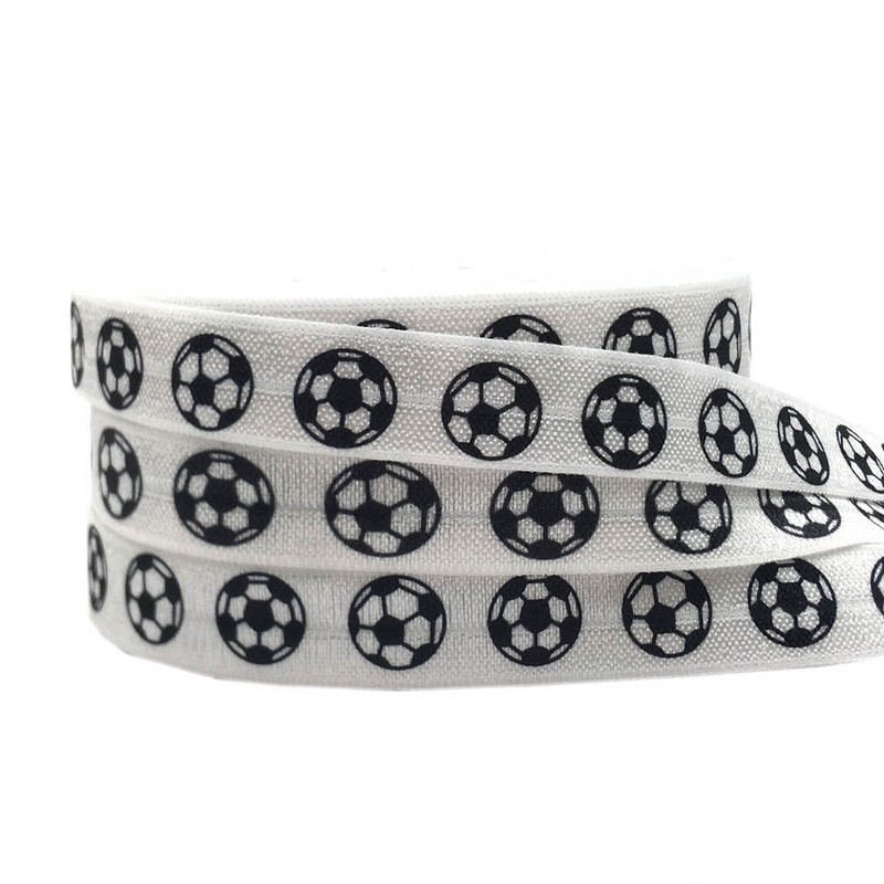 10 jardi 15 mm Nogometni ispis Sport Preklopna elastična rastezljiva traka DIY Djevojke Vezice za kosu Traka Dodaci za glavu Veleprodaja