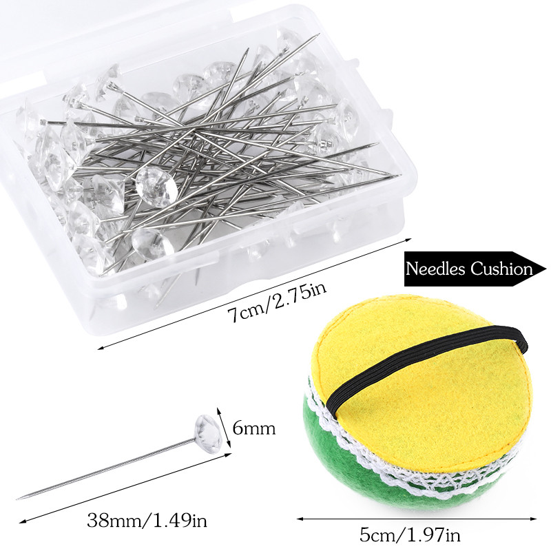 IMZAY 50/100 tk/karp 6*38mm sädelevad teemantnõelad, kristallpeaga nööpnõelad Wedding Corsage Boutonniere nõelapatjadega
