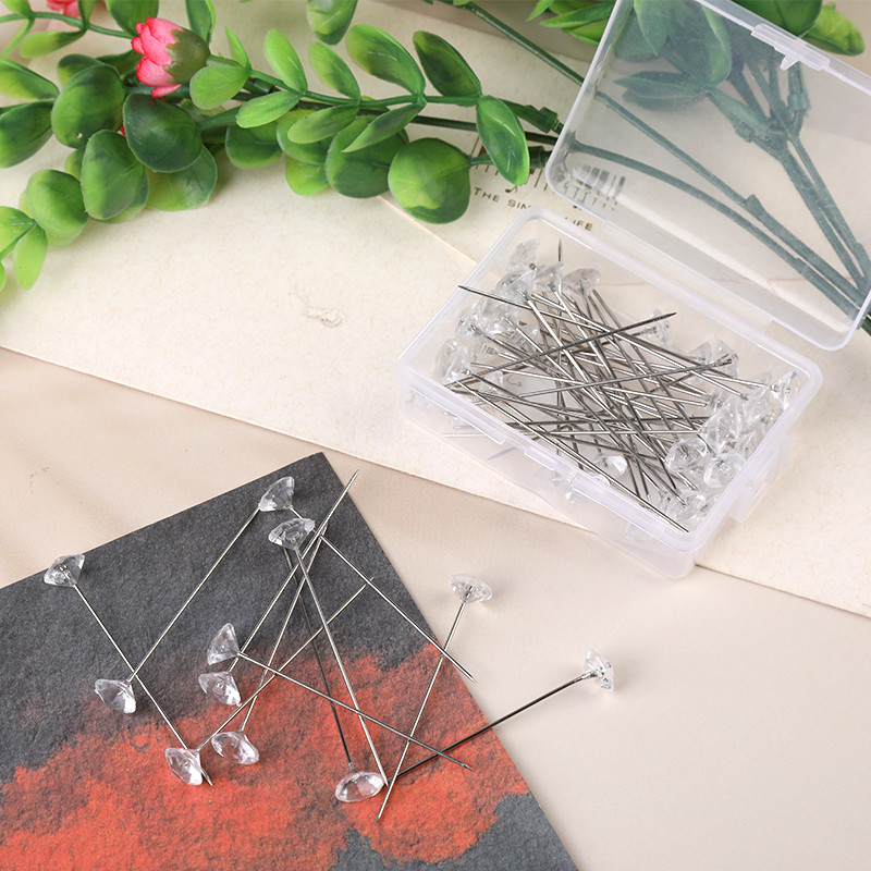 IMZAY 50/100 tk/karp 6*38mm sädelevad teemantnõelad, kristallpeaga nööpnõelad Wedding Corsage Boutonniere nõelapatjadega