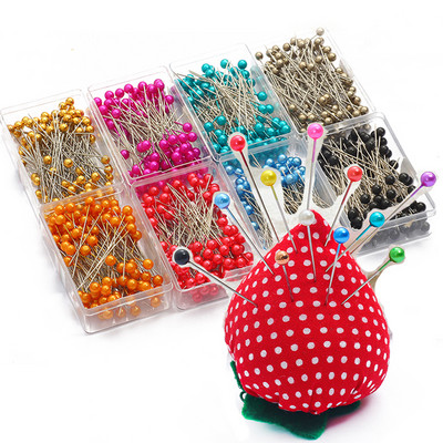 Mix Color 100Pcs Pearl Head Dressmaking Pins Needles Stitch DIY Craft Wedding Corsage Sewing Tool Cloth Positioning Box Supplies