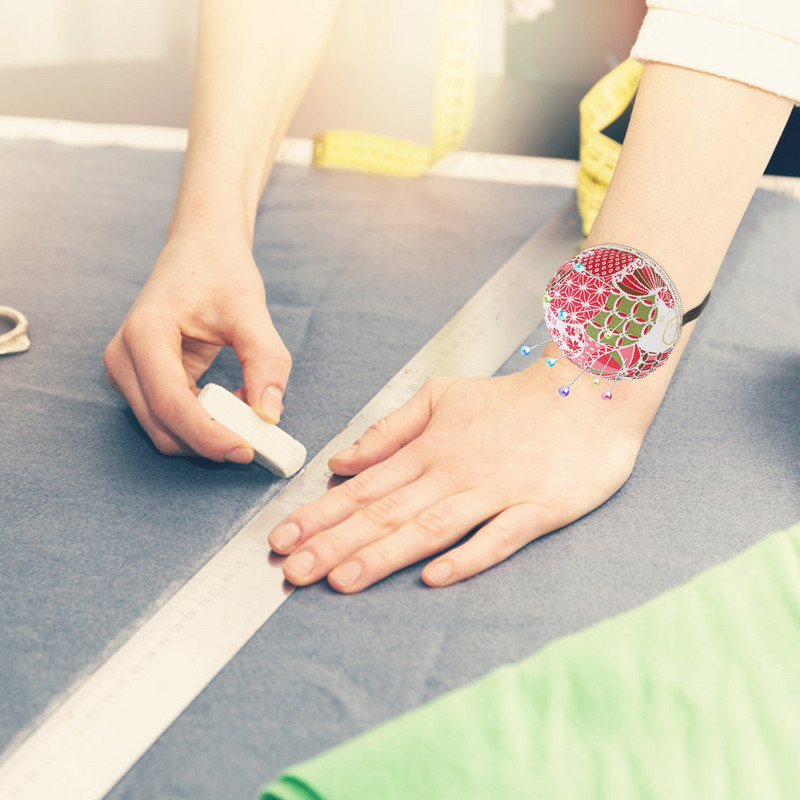 2tk nööpnõelapadi Lilleline randmenõelapadjad Kantavad nõelapadjad Õmblustööriistad õmblemiseks rätsepariide joonlaud