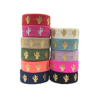 5 γιάρδες/Παρτίδα 5/8`` 15mm Χρυσό φύλλο Cactus FOE Fold Over Elastic for DIY Hair Ties Strap