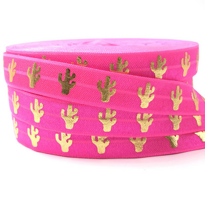 5 jardi/lot 5/8'' 15 mm zlatna folija Cactus FOE Preklopna elastika za DIY gumice za kosu Remen Dodaci