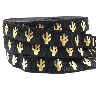 5 jardi/lot 5/8'' 15 mm zlatna folija Cactus FOE Preklopna elastika za DIY gumice za kosu Remen Dodaci