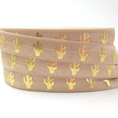 5 jardi/lot 5/8'' 15 mm zlatna folija Cactus FOE Preklopna elastika za DIY gumice za kosu Remen Dodaci