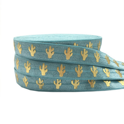 5 jardi/lot 5/8'' 15 mm zlatna folija Cactus FOE Preklopna elastika za DIY gumice za kosu Remen Dodaci