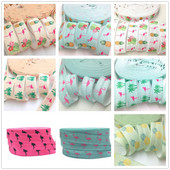5 jardi 16 mm Hawaii Flamingo otisnut presavijeni preko elastične trake Ananas FOE Ručno izrađeni dodaci DIY Guma za kosu Dobavljač trake za glavu