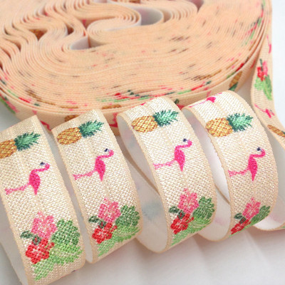5 jardi 16 mm Hawaii Flamingo otisnut presavijeni preko elastične trake Ananas FOE Ručno izrađeni dodaci DIY Guma za kosu Dobavljač trake za glavu