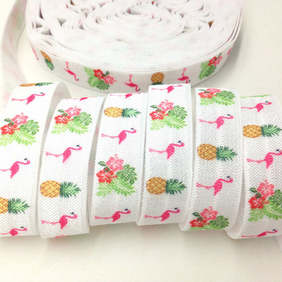5 jardi 16 mm Hawaii Flamingo otisnut presavijeni preko elastične trake Ananas FOE Ručno izrađeni dodaci DIY Guma za kosu Dobavljač trake za glavu