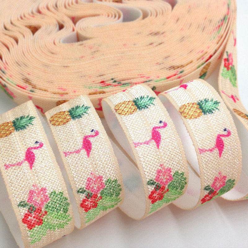 5 jardi 16 mm Hawaii Flamingo otisnut presavijeni preko elastične trake Ananas FOE Ručno izrađeni dodaci DIY Guma za kosu Dobavljač trake za glavu