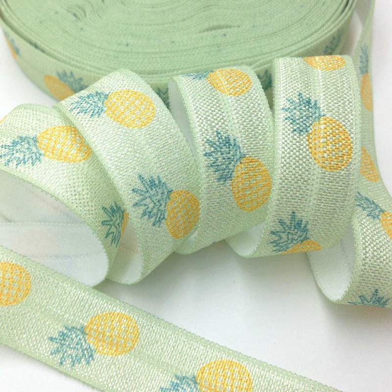 5 jardi 16 mm Hawaii Flamingo otisnut presavijeni preko elastične trake Ananas FOE Ručno izrađeni dodaci DIY Guma za kosu Dobavljač trake za glavu