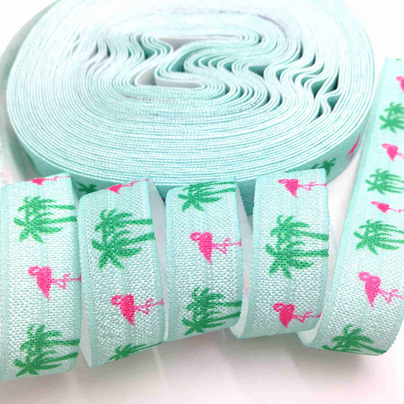 5 jardi 16 mm Hawaii Flamingo otisnut presavijeni preko elastične trake Ananas FOE Ručno izrađeni dodaci DIY Guma za kosu Dobavljač trake za glavu