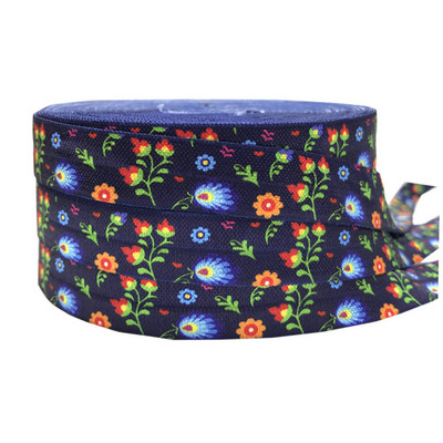 Λουλούδια 5 Yards 16mm Εκτύπωση Διπλώστε πάνω από ελαστικές λωρίδες για χειροποίητο κεφαλόδεσμο Craft Δεσμοί μαλλιών Αξεσουάρ μαλλιών