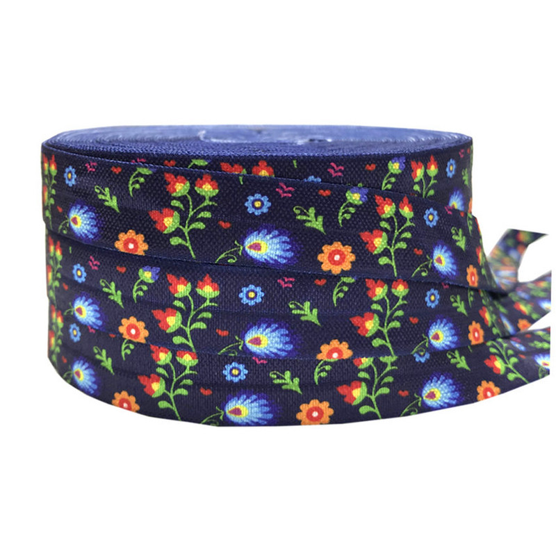 Λουλούδια 5 Yards 16mm Εκτύπωση Διπλώστε πάνω από ελαστικές λωρίδες για χειροποίητο κεφαλόδεσμο Craft Δεσμοί μαλλιών Αξεσουάρ μαλλιών